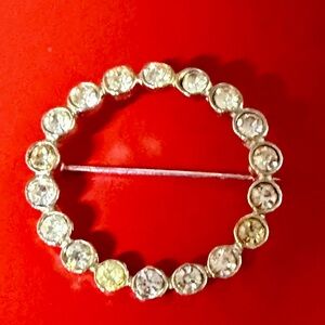 Elegant Silver Crystal Circle Brooch Vintage